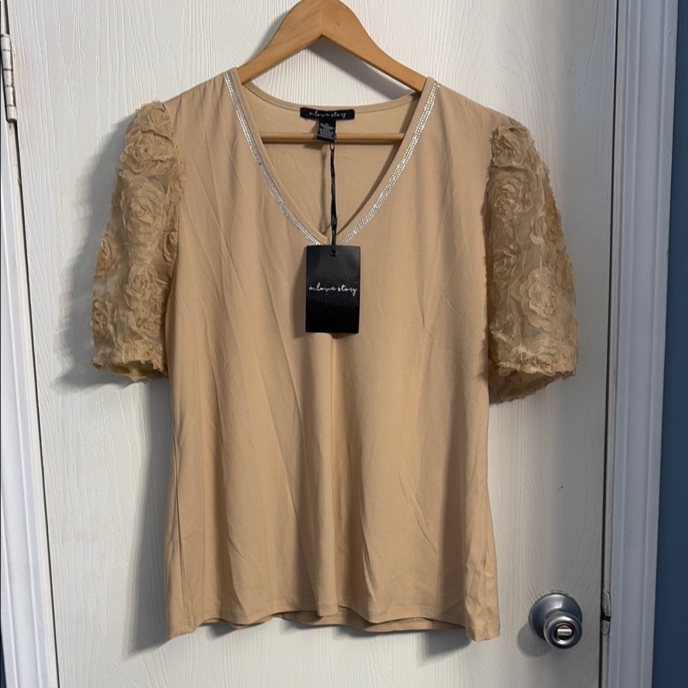 Cream Embellished Puff Sleeve Blouse